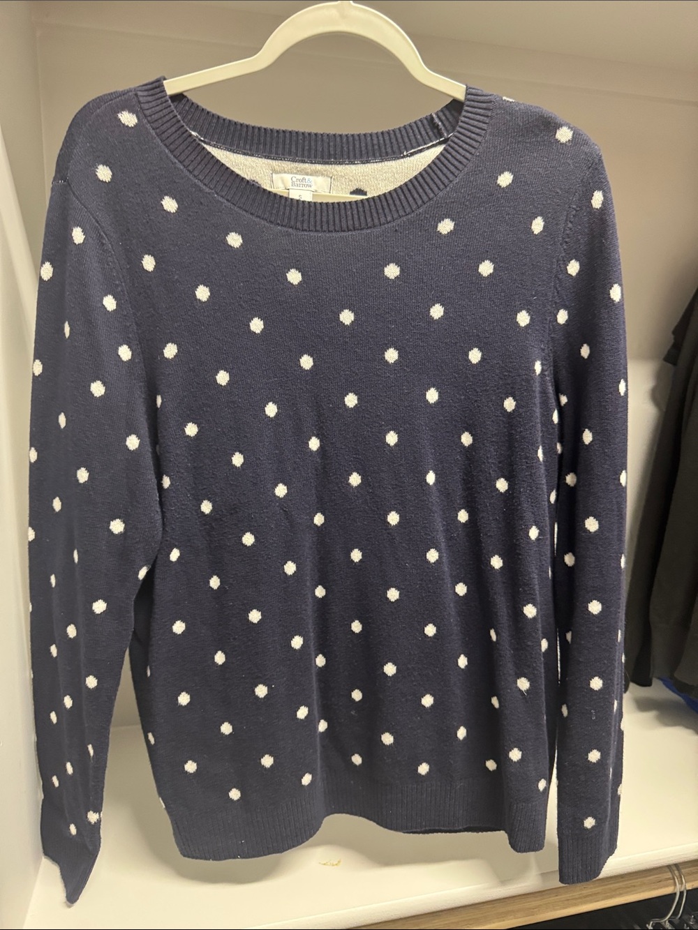 croft & barrow Navy Crewneck Sweater with White Polka Dots